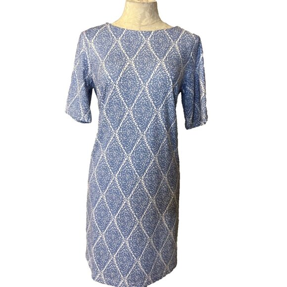 Elizabeth McKay Shift Dress S Small Blue White Stretch Career Church NEW - Picture 1 of 7